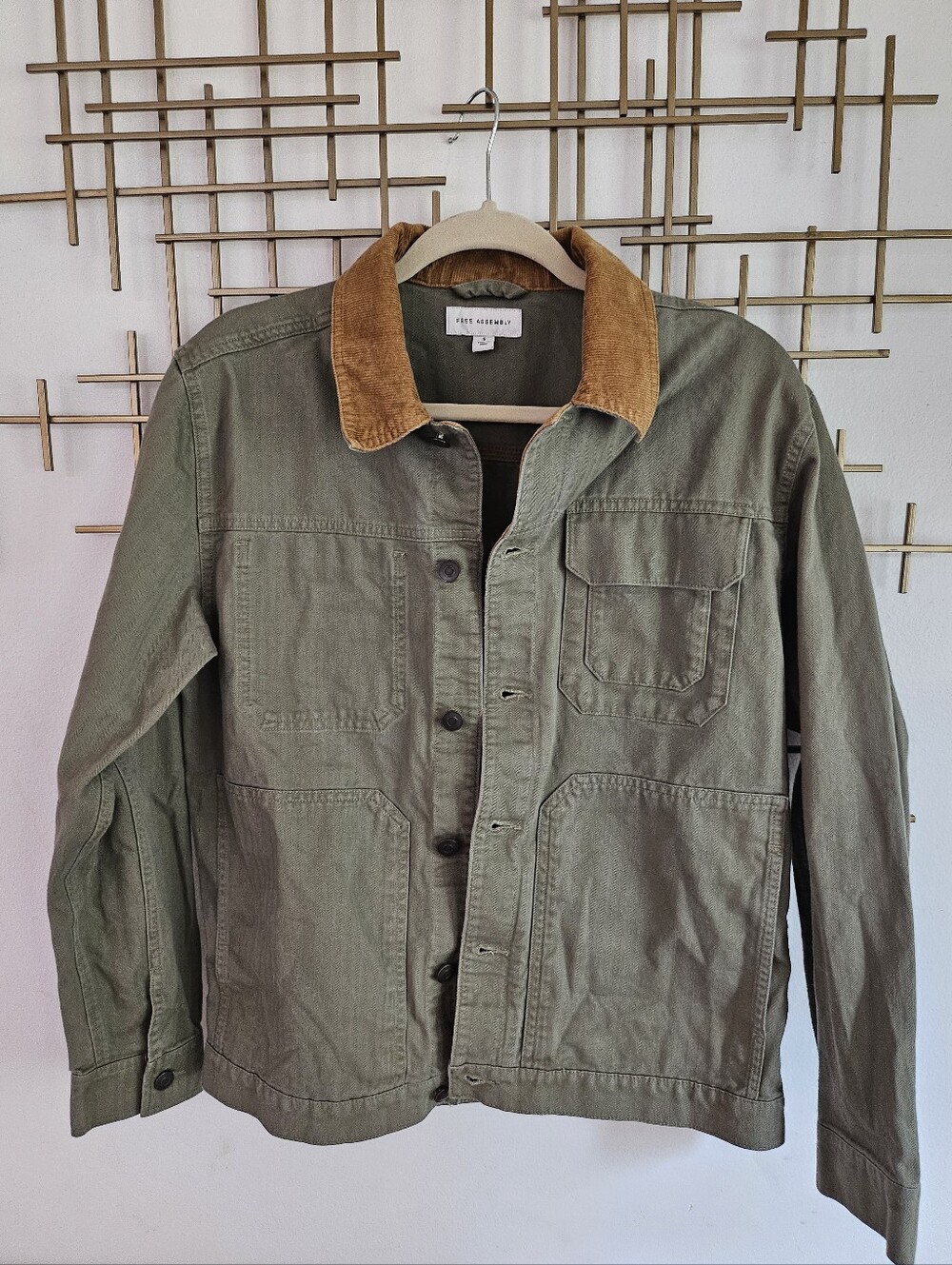 S- Free Assembly- Olive Canvas Field Jacket with Tan Corduroy Collar